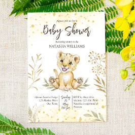ベビーライオン黄色金ゴールド茶色の赤ちゃんシャワー招待状 招待状