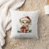 ベビーライオンinサンタハットとギフト冬の休日 クッション (ブランケット)