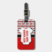 ベビーライダーレッドブラックパタアーガイルーンバッグラベル ラゲッジタグ (正面縦)