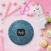 ベビーライトブルーフェイクグリッタースパークルスモノグラム ペーパープレート (パーティー)