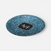 ベビーライトブルーフェイクグリッタースパークルスモノグラム ペーパープレート (アングル)