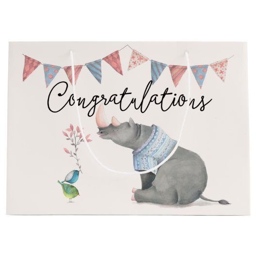 ベビーライノセロス&バーディ色彩の鮮やかズボイベビー ラージペーパーバッグ (正面)