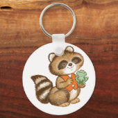 ベビーラクーンとオレンジベストの最高の友達カエル キーホルダー (正面)