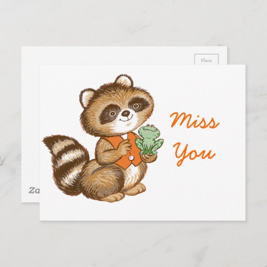 ベビーラクーンとオレンジベストの最高の友達カエル ポストカード (正面/裏面)