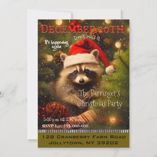 ベビーラクーンサンタのクリスマスパーティー 招待状 (正面)