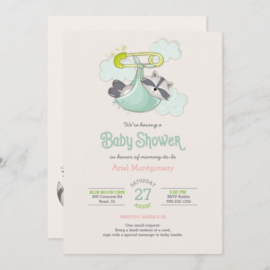 ベビーラクーンバンドルスペシャルデリバリシャワー 招待状 (正面/裏面)