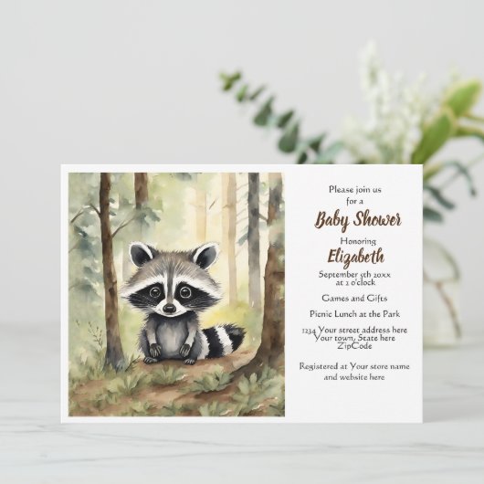 ベビーラクーン男女兼用赤ちゃんシャワー 招待状 (スタンド正面)