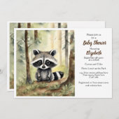 ベビーラクーン男女兼用赤ちゃんシャワー 招待状 (正面/裏面)