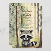 ベビーラクーン男女兼用赤ちゃんシャワー 招待状 (正面/裏面)