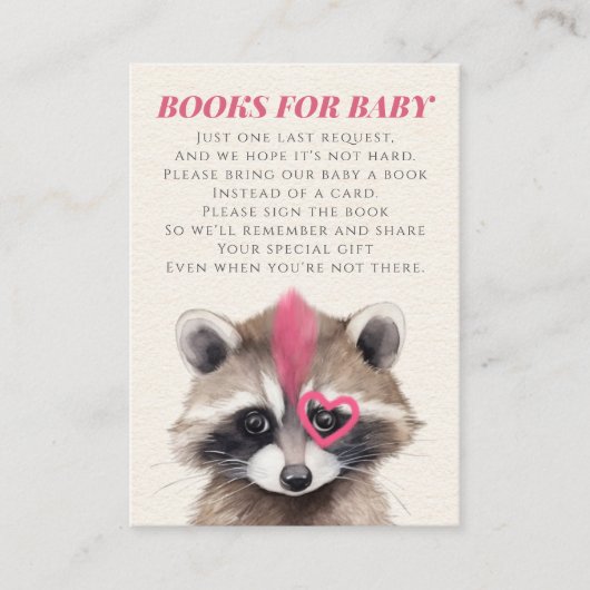 ベビーラクーン赤ちゃんシャワーブックリクエストのための本 エンクロージャーカード (正面)