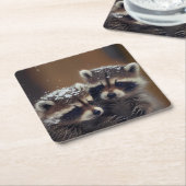 ベビーラコオンズハドル降る雪 スクエアペーパーコースター (アングル)