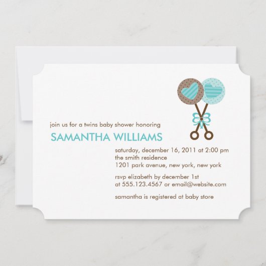 ベビーラトルズツインボーイズ赤ちゃんシャワー 招待状 (正面)