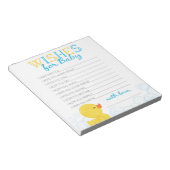 ベビーラバーダック赤ちゃんシャワーアドバイスの願い ノートパッド (アングル)