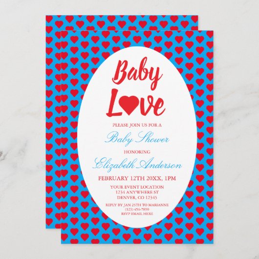 ベビーラブハートベビーシャワー 招待状 (正面/裏面)