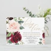 ベビーラブピンクの金ゴールドにぎやかなフローラガールシャワー 招待状 (スタンド正面)