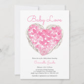 ベビーラブピンクハートガール素朴ベビーシャワー 招待状 (正面)