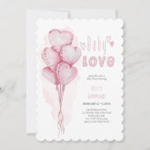 ベビーラブピンクハートバルーンガールベビーシャワー 招待状 (正面)