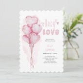 ベビーラブピンクハートバルーンガールベビーシャワー 招待状 (スタンド正面)