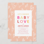 ベビーラブピンクハートバレンタインデーベイビーシャワー 招待状 (正面/裏面)