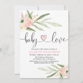 ベビーラブピンク金ゴールドハート緑の少女シャワー 招待状 (正面)