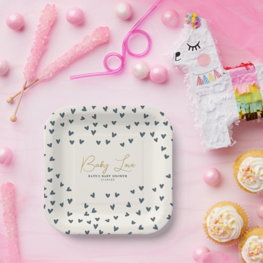 ベビーラブブルーハートボーイ赤ちゃんシャワー ペーパープレート (パーティー)