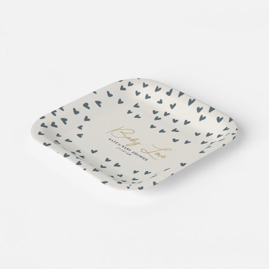 ベビーラブブルーハートボーイ赤ちゃんシャワー ペーパープレート (傾斜あり)