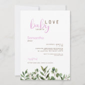 ベビーラブボタニカルピンクベビーガールシャワー 招待状 (正面)