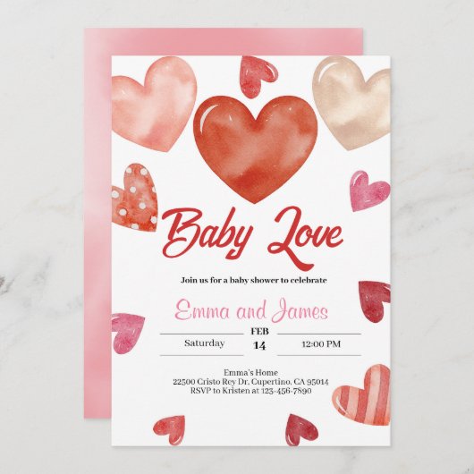 ベビーラブヴァレンティーンズベビーシャワー招待状 招待状 (正面/裏面)