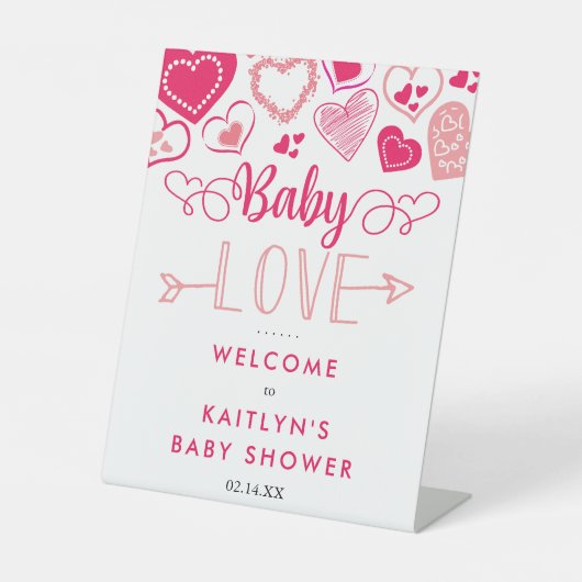 "ベビーラブ"バレンタインデー赤ちゃんシャワーへようこそ 台座サイン (正面)
