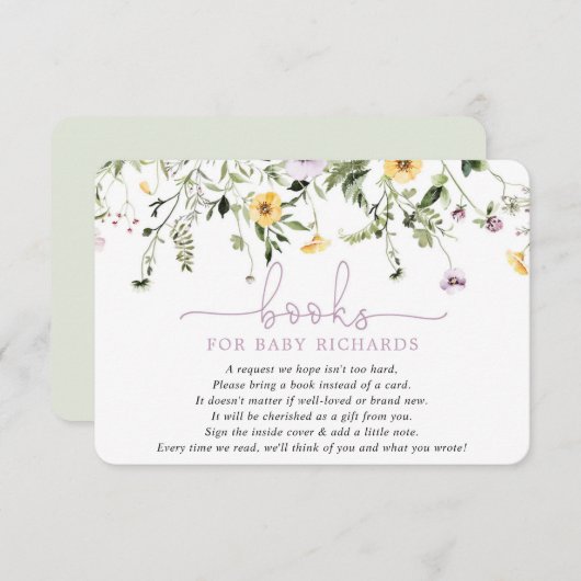 ベビーラベンダーイエロー春野生の花のための本 エンクロージャーカード (正面/裏面)