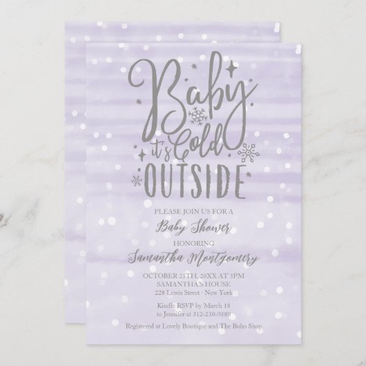 ベビーラベンダーベビーシャワー外は寒い 招待状 (正面/裏面)