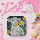 ベビーラムと春ダッフォジルウォータカラーアート ペーパープレート (パーティー)