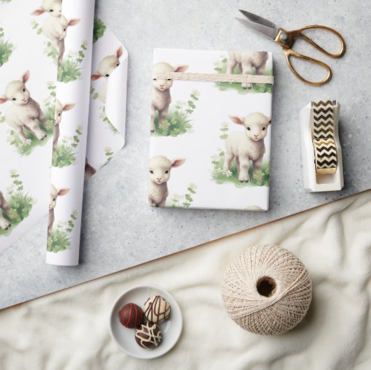 ベビーラムの緑の水の色ベビーシャワー ラッピングペーパー (クラフト)