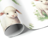 ベビーラムの緑の水の色ベビーシャワー ラッピングペーパー (ロールコーナー)