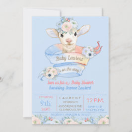 ベビーラムピンクブルー男女兼用リビール 招待状