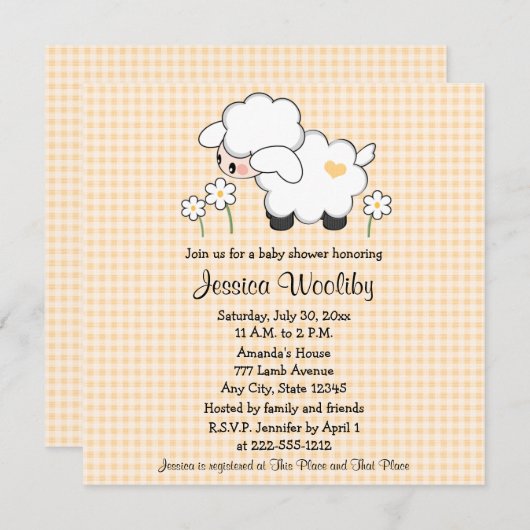 ベビーラムベビーシャワー招待状 男女兼用 招待状 (正面/裏面)