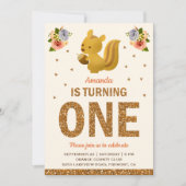 ベビーリスレルガールズウッドランドフローラファースト誕生日 招待状 (正面)