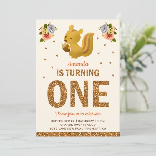 ベビーリスレルガールズウッドランドフローラファースト誕生日 招待状 (スタンド正面)