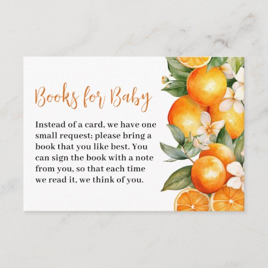 ベビーリトルかわいこちゃんオレンジ赤ちゃんシャワーのための本 エンクロージャーカード (正面)