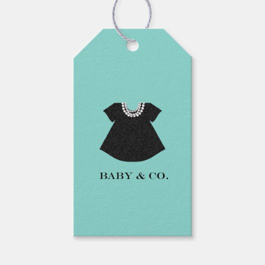 ベビーリトルブラックドレスベビーシャワー散水パーティー ギフトタグ (正面)