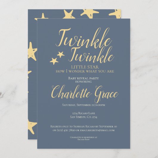 ベビーリビールパーティーキラキラキラキラ小さな星 招待状 (正面/裏面)