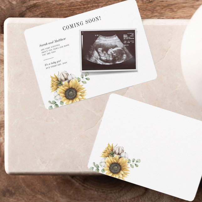 ベビーリビールヒマワリフローラユーカリプトゥスソノグラム (Sunflower Sonogram Pregnancy Announcement Card)
