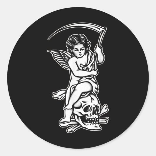 ベビーリーパースカルスキザブラックワークタトゥーフラッシュ ラウンドシール (正面)