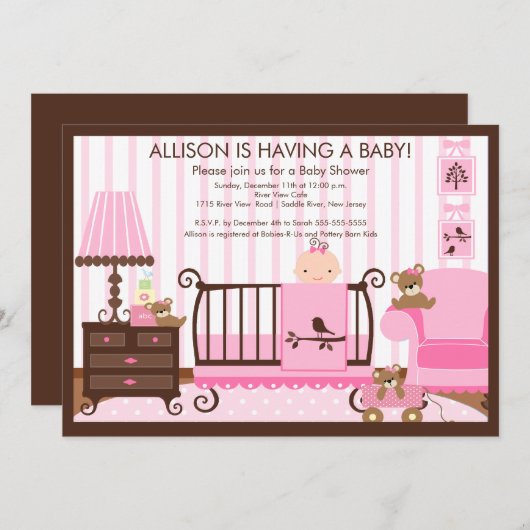 ベビールームベビーシャワー招待状ガール 招待状 (正面/裏面)