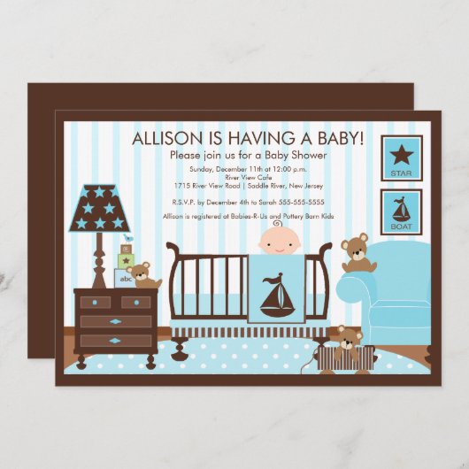 ベビールームボーイベビーシャワー招待状 招待状 (正面/裏面)
