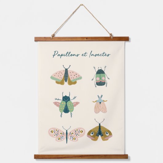 ベビールーム子供部屋蝶とビートル 吊り下げ型タペストリー (正面)