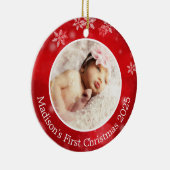 ベビーレッドスノーフレークパーソナライズされた初めてのクリスマス セラミックオーナメント (右)