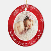 ベビーレッドスノーフレークパーソナライズされた初めてのクリスマス セラミックオーナメント (左)