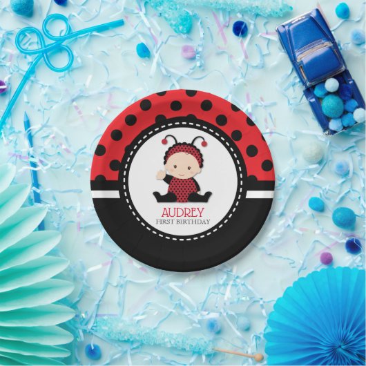 ベビーレッドラディバグ第1誕生日ベビーシャワー ペーパープレート (パーティー)