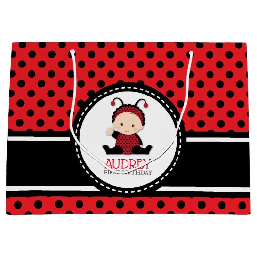 ベビーレッドラディバグ第1誕生日ベビーシャワー ラージペーパーバッグ (正面)